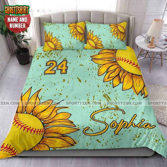 Sunflower Softball Custom Duvet Cover Bedding Set