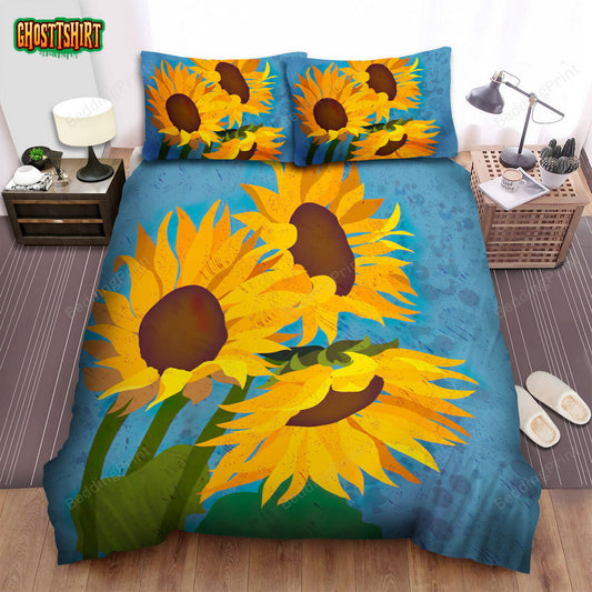 Sunflower Watercolor Drawing Bed Sheets Duvet Cover Bedding Set