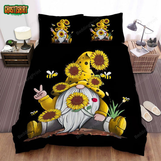 Sunflower Yellow Hippie Gnome Bees Bed Sheets Duvet Cover Bedding Set