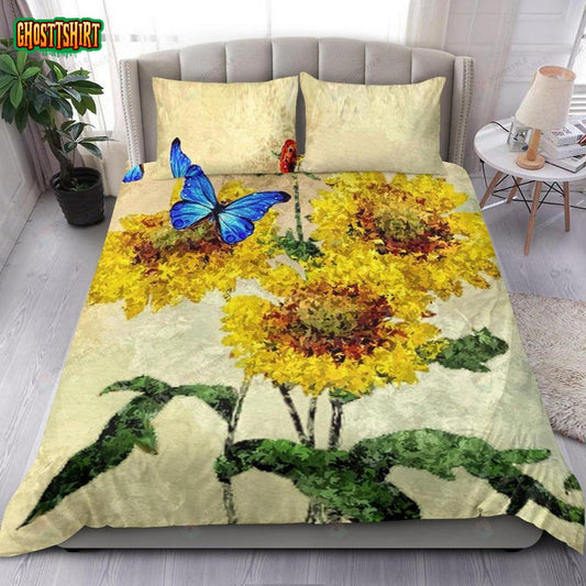 Sunflowers And Butterfly 3D Warm Soft Lightweight Duvet Cover Bedding Set