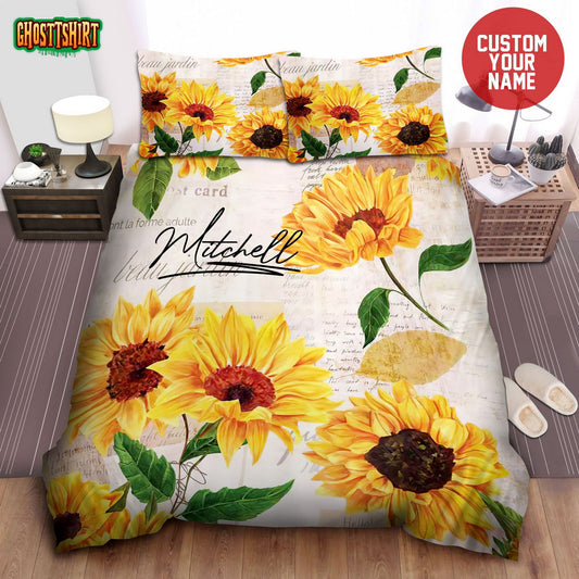 Sunflowers Personalized Custom Name Duvet Cover Bedding Set
