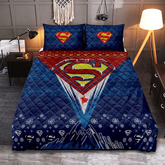 Personalized Super Hero Winter 3-pc Quilt Bedding Set for Christmas Decor Super Hero