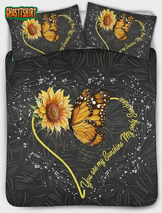 Sweet Sunflower And Butterfly Heart Bed Sheets Duvet Cover Bedding Set