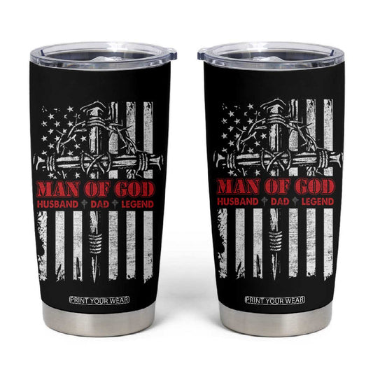 Blessed Dad Tumbler Cup Man Of God Husband Dad Legend American Flag Christian Cross TB02