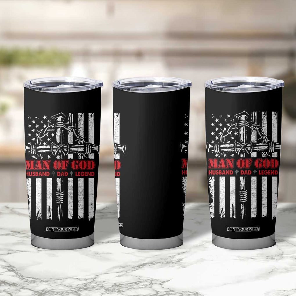 Blessed Dad Tumbler Cup Man Of God Husband Dad Legend American Flag Christian Cross TB02