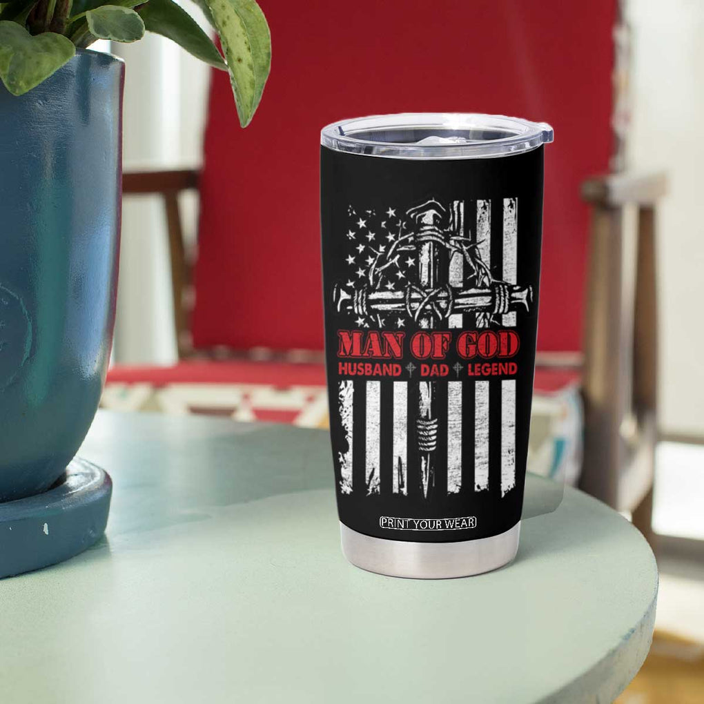 Blessed Dad Tumbler Cup Man Of God Husband Dad Legend American Flag Christian Cross TB02