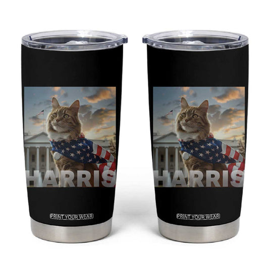 Childless Cat Ladies For Harris 2024 Tumbler Cup Kamala For President American Flag Cat Graphic TB02