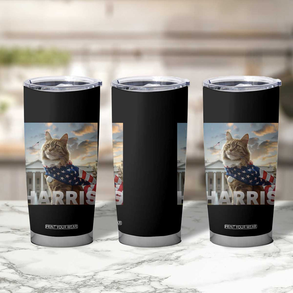 Childless Cat Ladies For Harris 2024 Tumbler Cup Kamala For President American Flag Cat Graphic TB02