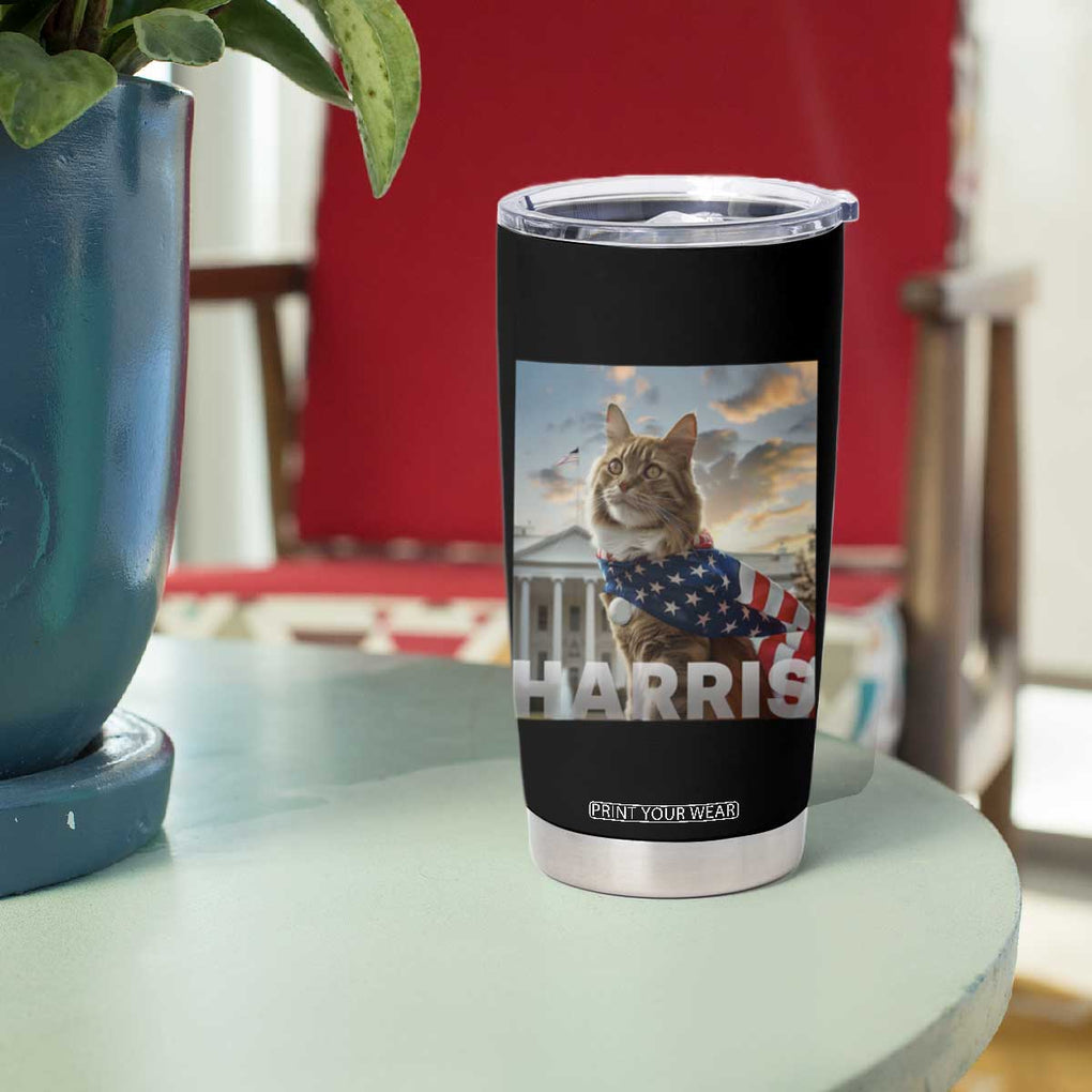 Childless Cat Ladies For Harris 2024 Tumbler Cup Kamala For President American Flag Cat Graphic TB02