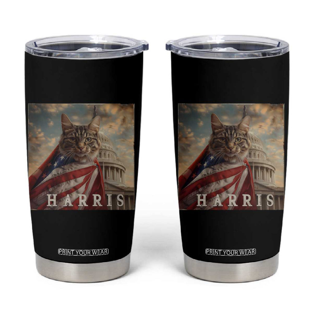 Childless Cat Ladies For Harris 2024 Tumbler Cup Kamala For President Retro American Flag Cat Graphic TB02