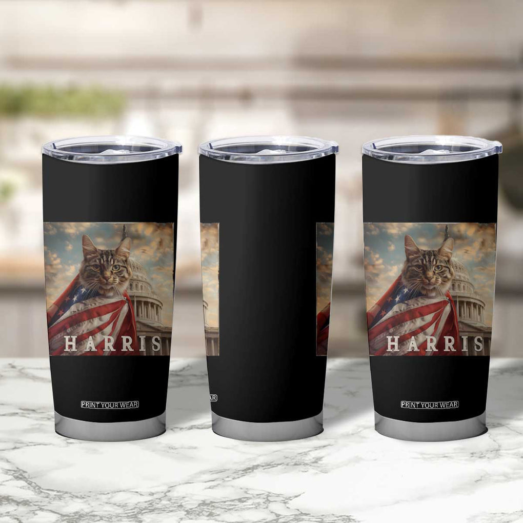 Childless Cat Ladies For Harris 2024 Tumbler Cup Kamala For President Retro American Flag Cat Graphic TB02