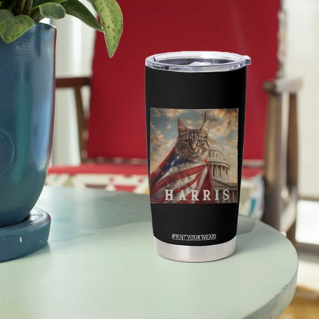 Childless Cat Ladies For Harris 2024 Tumbler Cup Kamala For President Retro American Flag Cat Graphic TB02