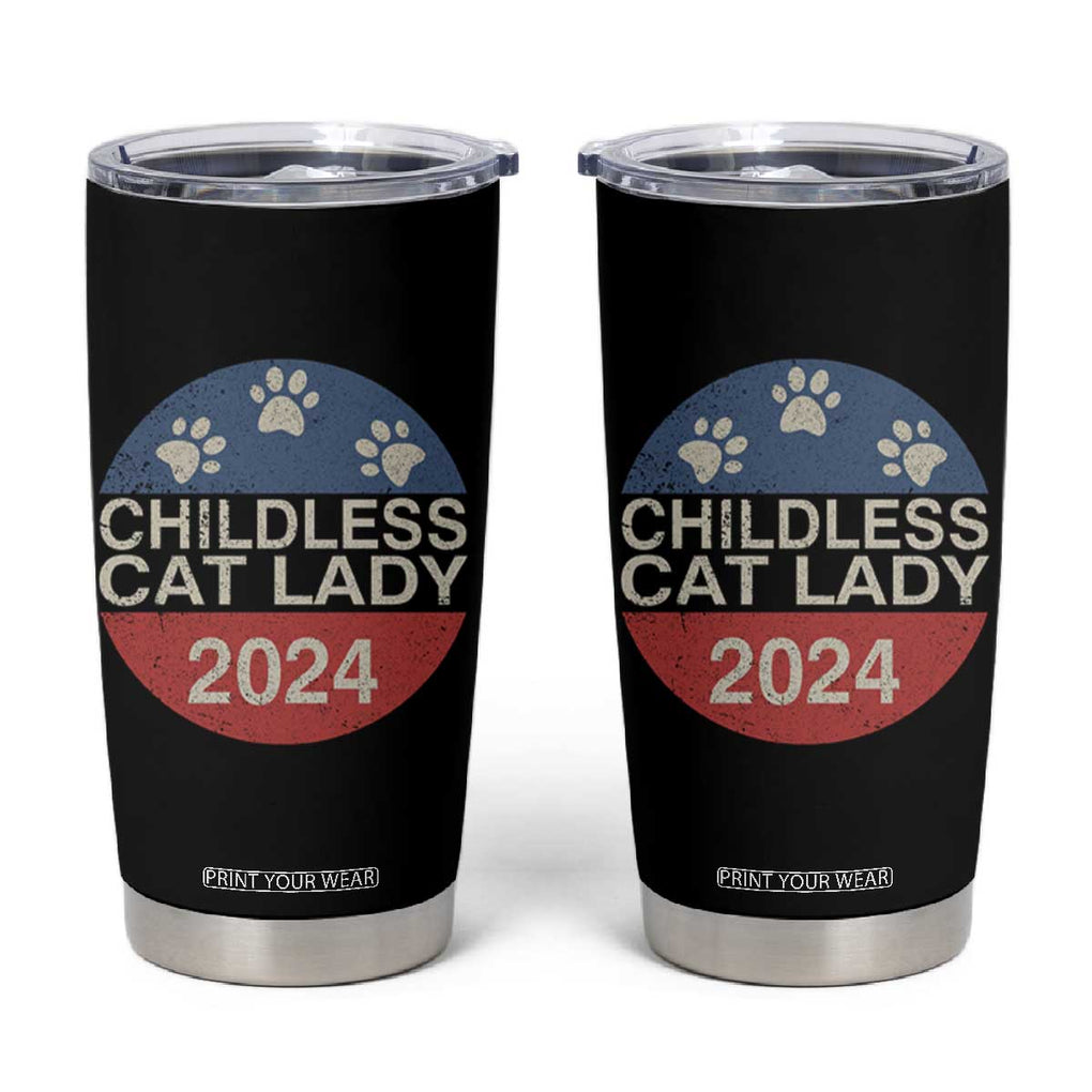 Childless Cat Lady 2024 Tumbler Cup Vote Kamala Harris For President Retro Vintage TB02