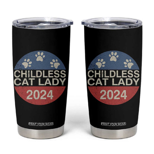 Childless Cat Lady 2024 Tumbler Cup Vote Kamala Harris For President Retro Vintage TB02
