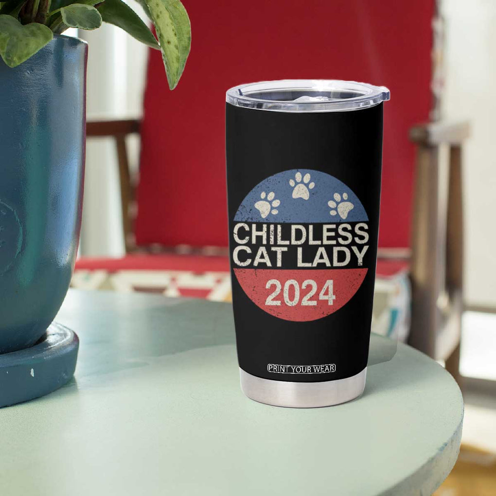 Childless Cat Lady 2024 Tumbler Cup Vote Kamala Harris For President Retro Vintage TB02