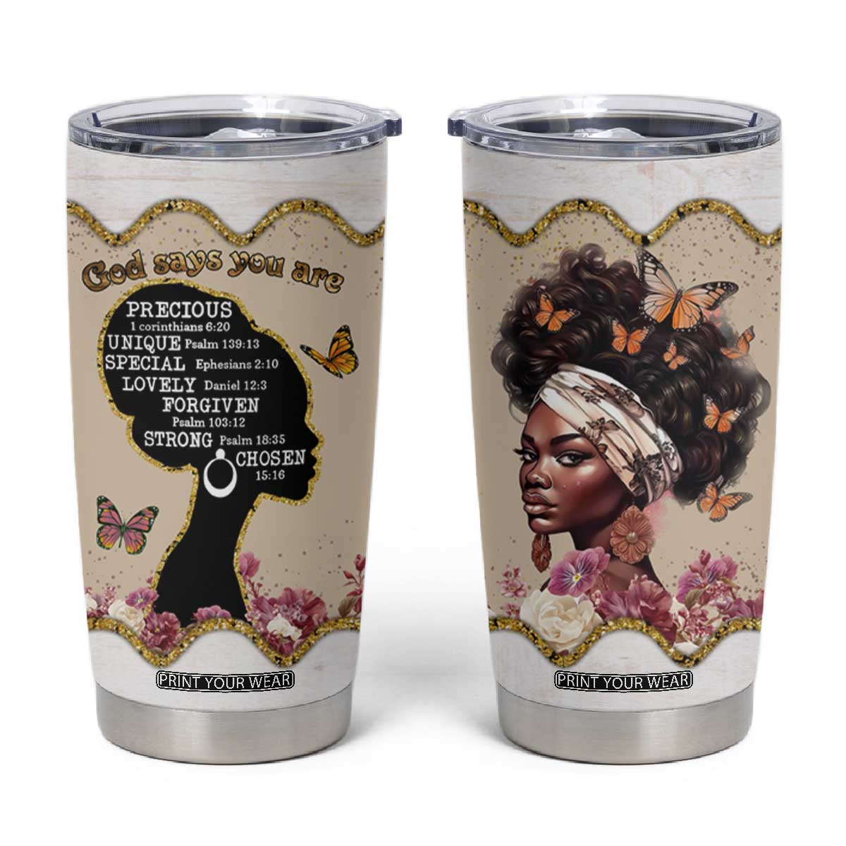 Black Girl Affirmations Tumbler Cup God Says You Are Bible Verse Christian African American TB02