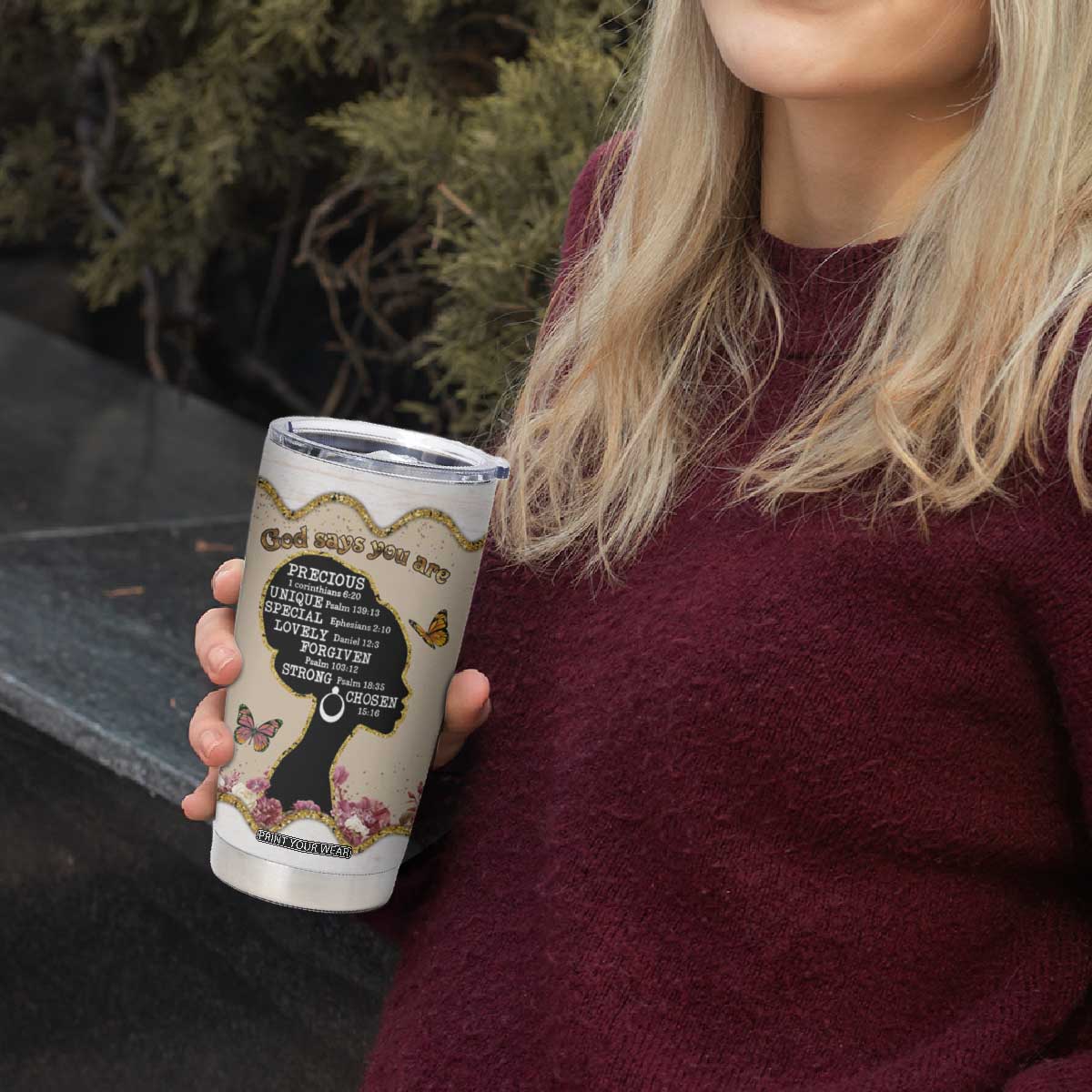 Black Girl Affirmations Tumbler Cup God Says You Are Bible Verse Christian African American TB02