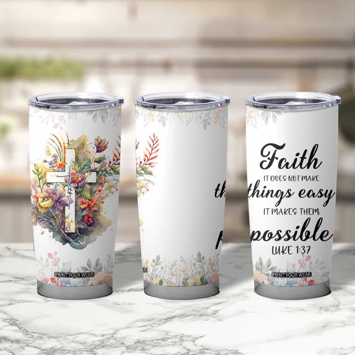 Christian Faith Floral Tumbler Cup Bible Verse It Makes Them Possible Inspirational Religious Gifts TB02