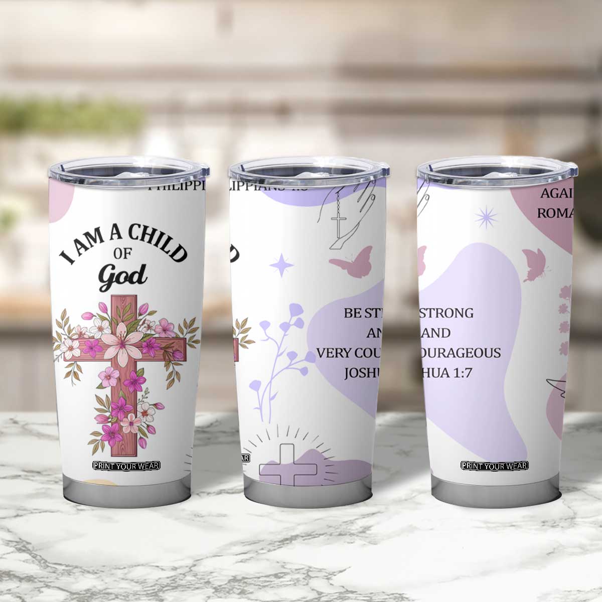 Aesthetic Floral Christian Tumbler Cup I Am A Child Of God Religious Faith Inspirational Bible Verse TB02