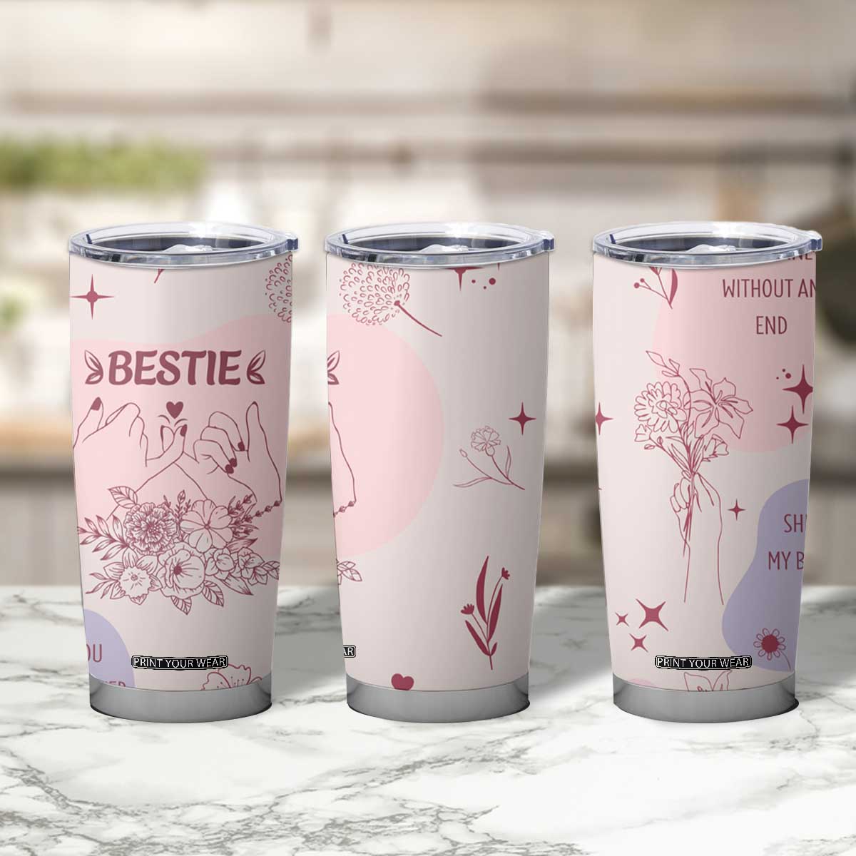 Bestie Friendship Tumbler Cup Cute Pink Aesthetic True Girls Friendship Quotes TB02