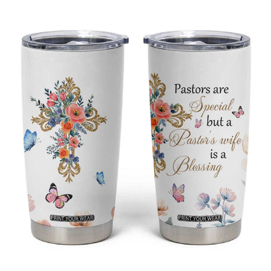 Blessed Pastors Wife Tumbler Cup Christian Botanical Floral Cross Religious Pastor Appreciation TB02
