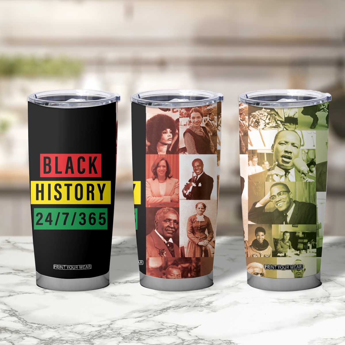Black Pride Tumbler Cup Black History 24/7/365 Melanin Civil Rights Leaders TB09