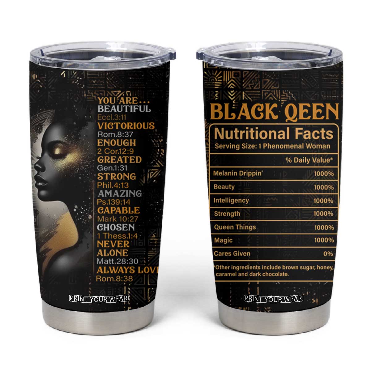 Black Women Inspire Tumbler Cup African Queen Beautiful Victorious Enough Gift For Her TB09