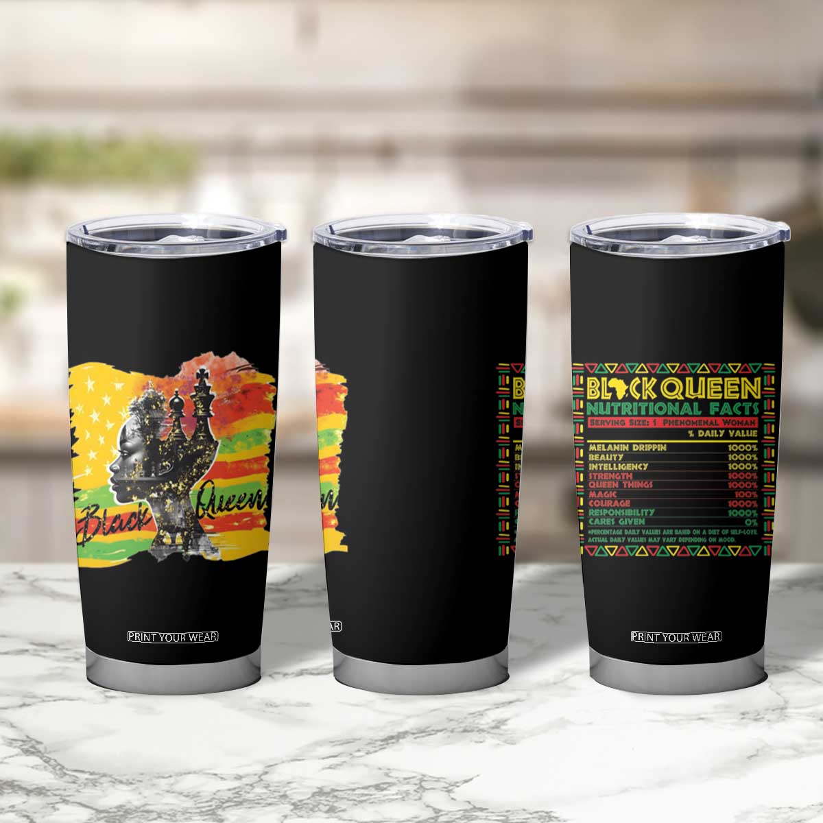 Black Women Tumbler Cup Black Queen Nutrition Facts Gift for Her TB09