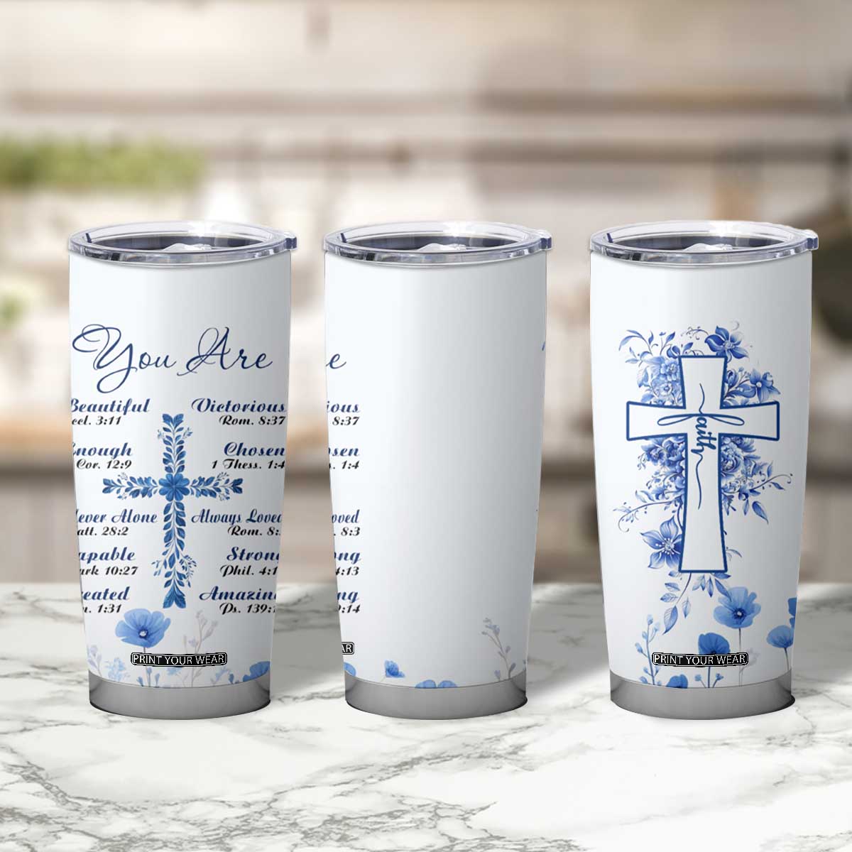 Christian Gifts Tumbler Cup You Are Enough Inspirational Flower Christ Cross TB09