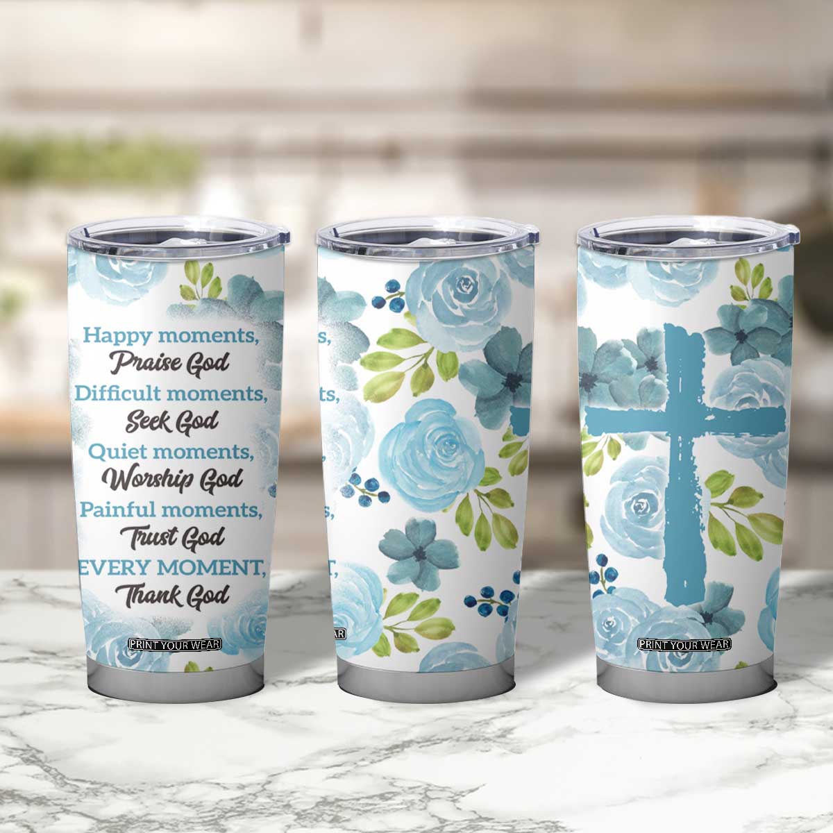 Christian Tumbler Cup Thank God Faith Flower Christ Cross TB09