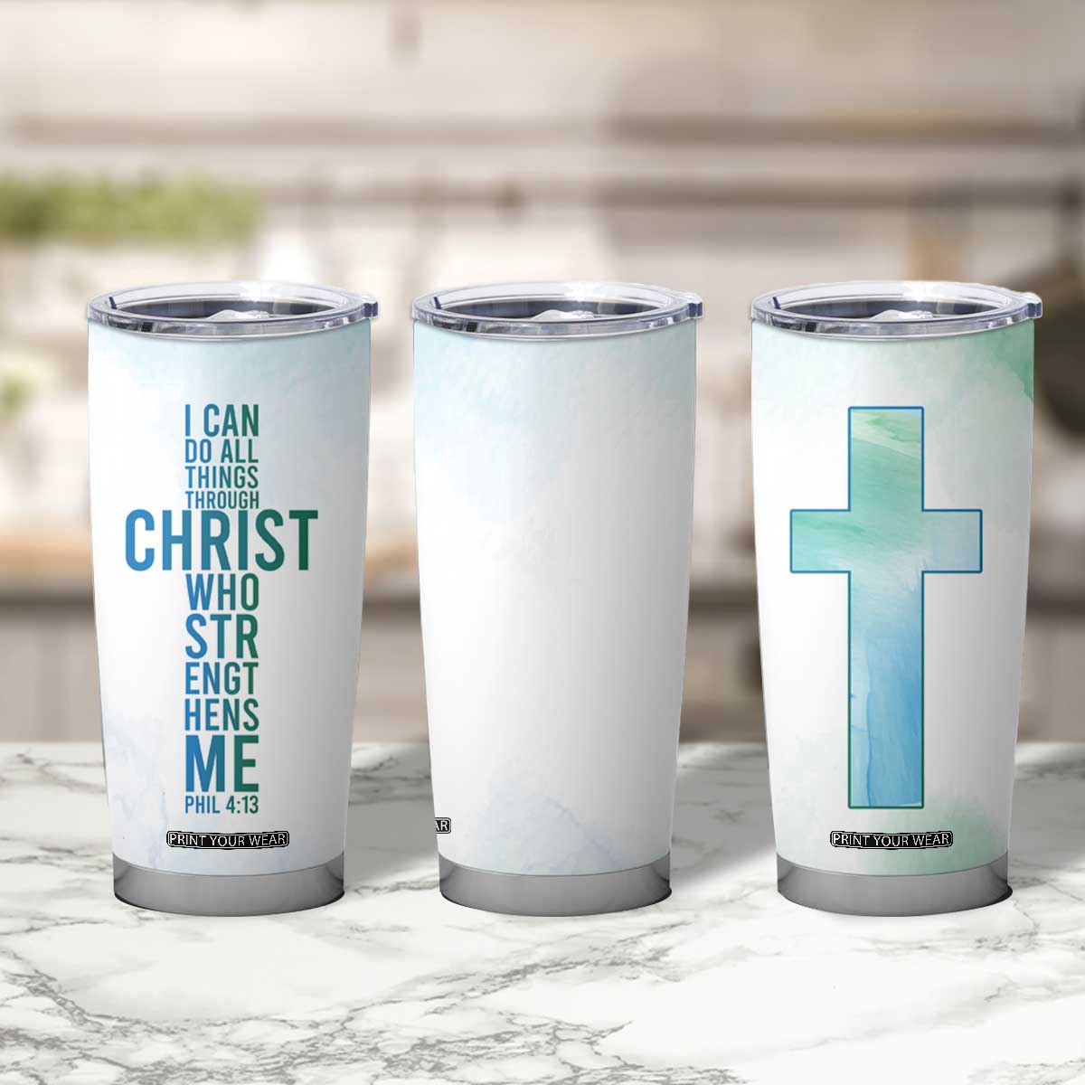 Christian Tumbler Cup I Can Do All Things Through Christ Watercolor Christ Cross TB09
