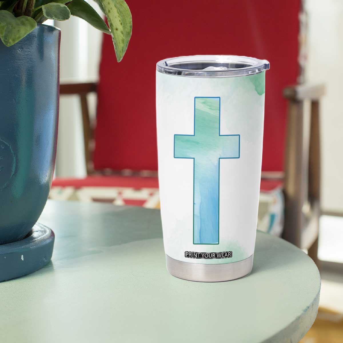 Christian Tumbler Cup I Can Do All Things Through Christ Watercolor Christ Cross TB09