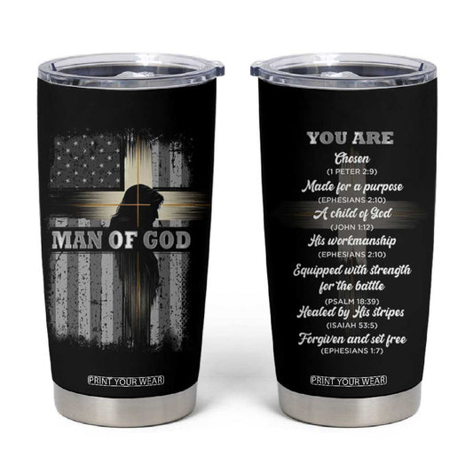 Christian Gifts For Men Tumbler Cup Man Of God Inspirational Bible Patriotic American Flag TB09