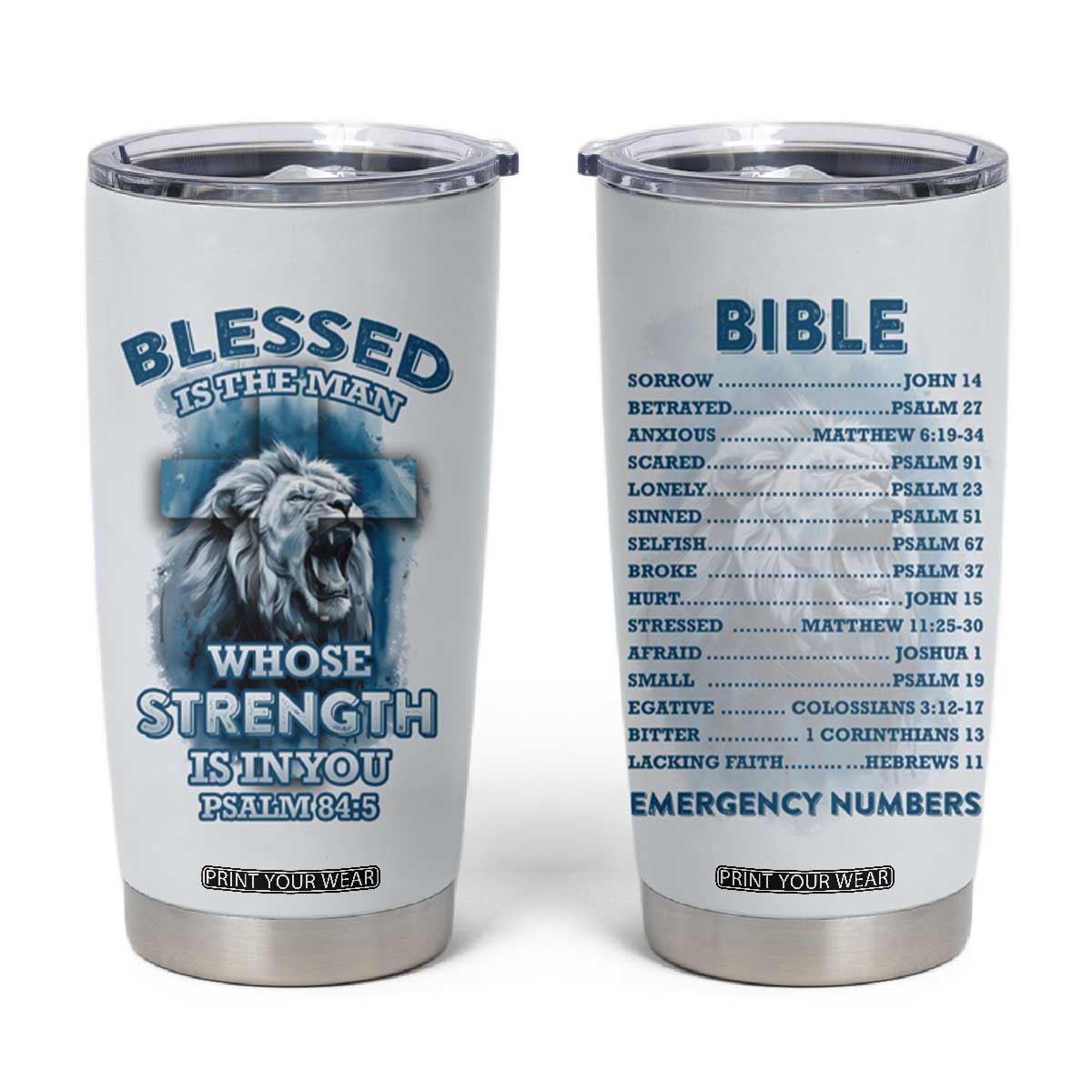 Christian Gifts For Men Tumbler Cup Bible Emergency Numbers Lion Christ Cross TB09