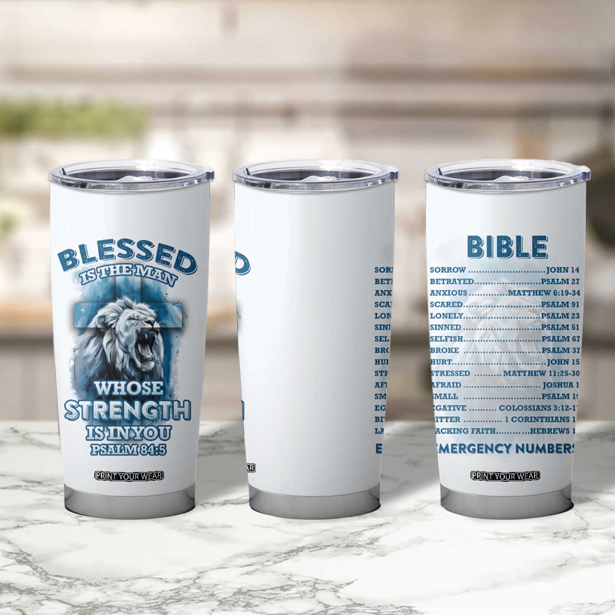 Christian Gifts For Men Tumbler Cup Bible Emergency Numbers Lion Christ Cross TB09