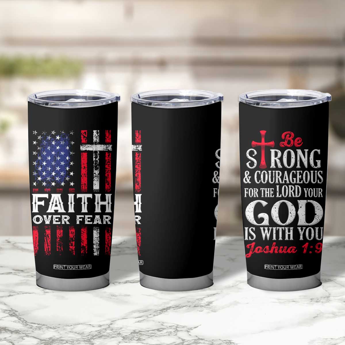 Christian Gifts For Men Tumbler Cup Faith Over Fear Be Strong And Courageous TB09