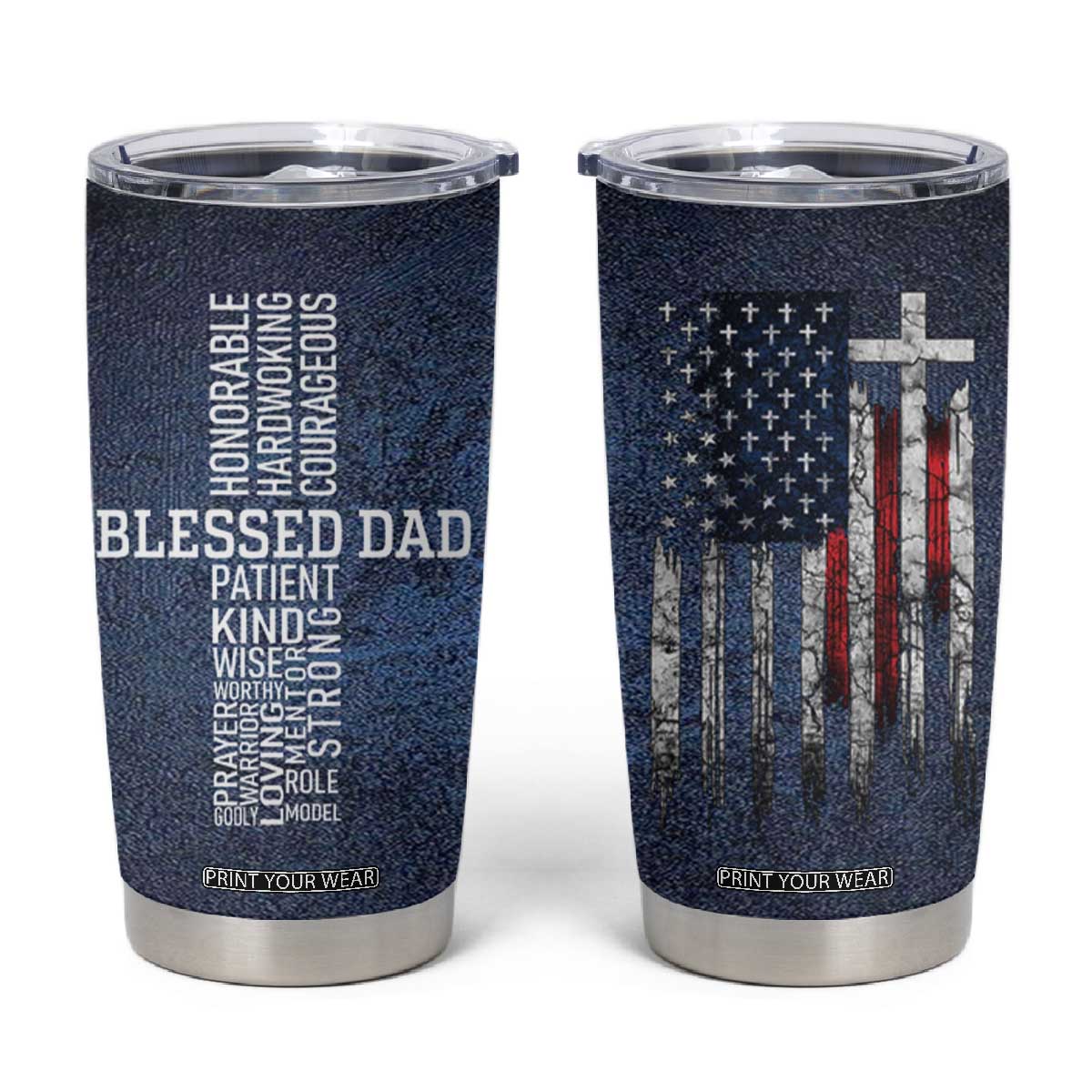 Blessed Dad Christian Tumbler Cup Christ Cross Patriotic American Flag TB09