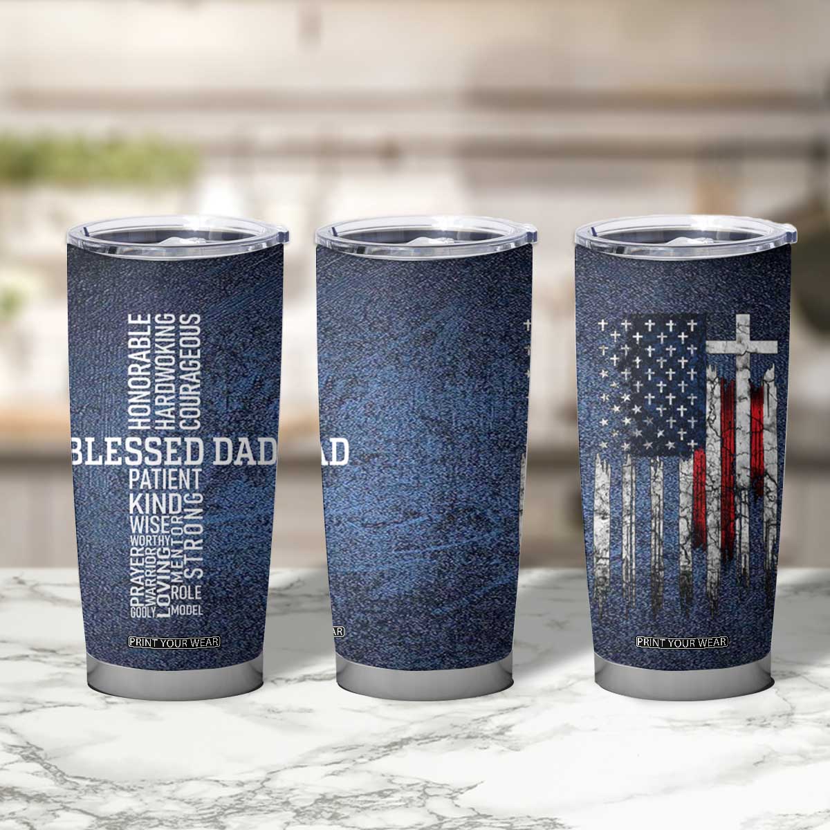 Blessed Dad Christian Tumbler Cup Christ Cross Patriotic American Flag TB09