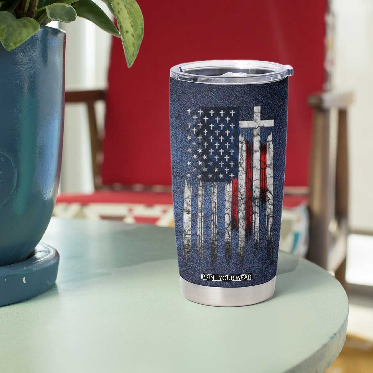Blessed Dad Christian Tumbler Cup Christ Cross Patriotic American Flag TB09