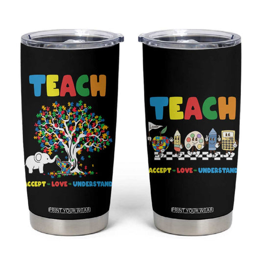 Autism Teacher Tumbler Cup Accept Love Understand Cute Puzzle TB10