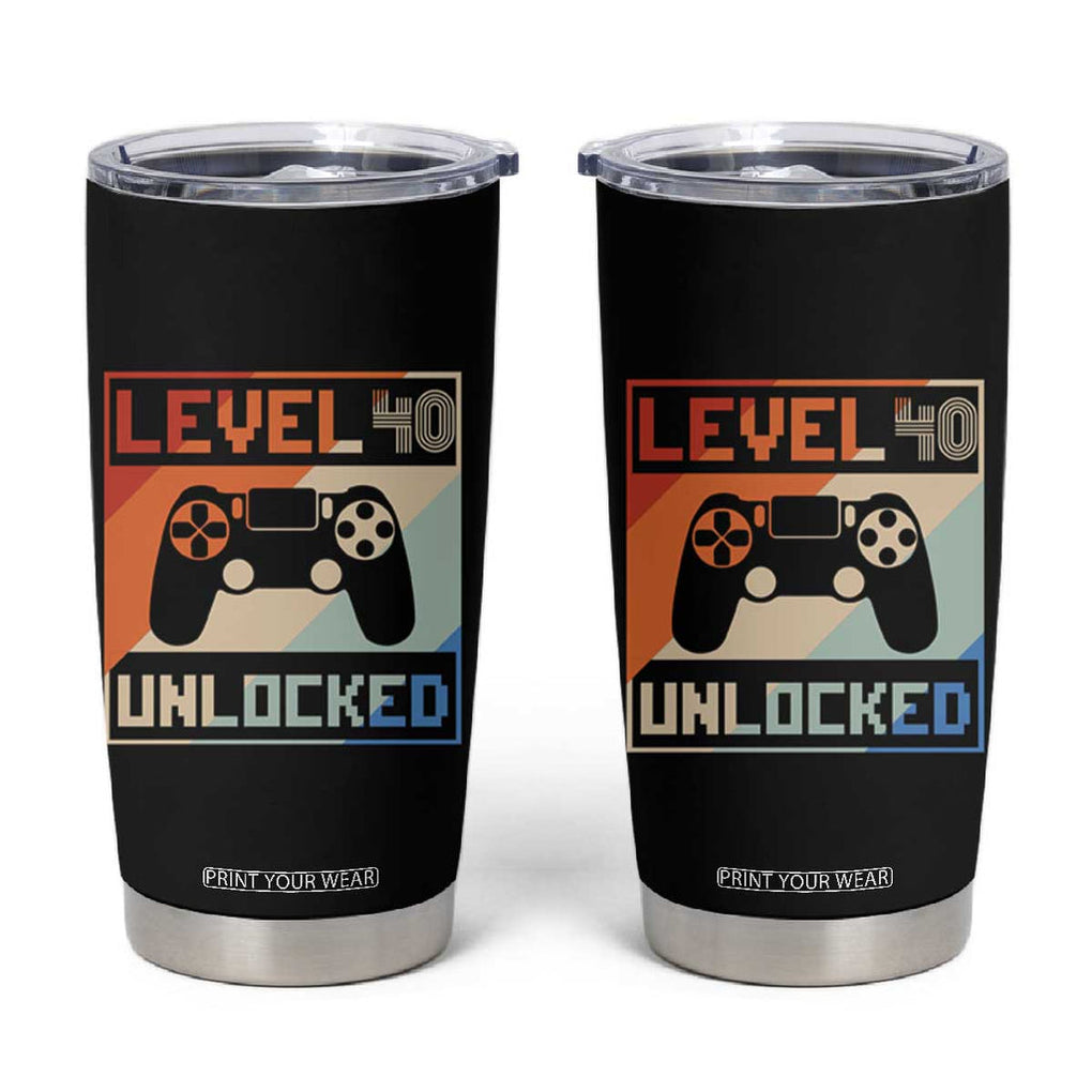 40th Birthday Gifts Vintage Tumbler Cup Level 40 Unlocked 1984 Video Game TB10