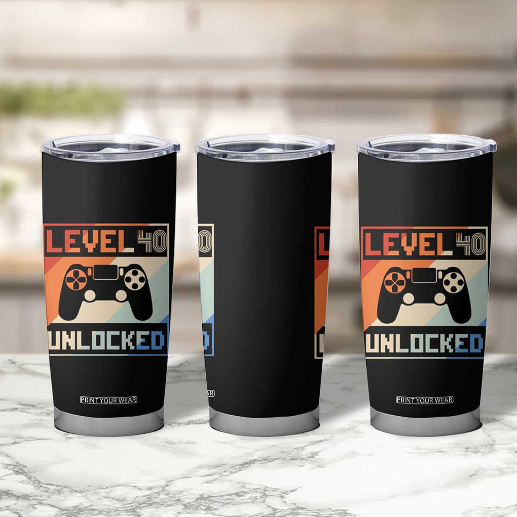 40th Birthday Gifts Vintage Tumbler Cup Level 40 Unlocked 1984 Video Game TB10
