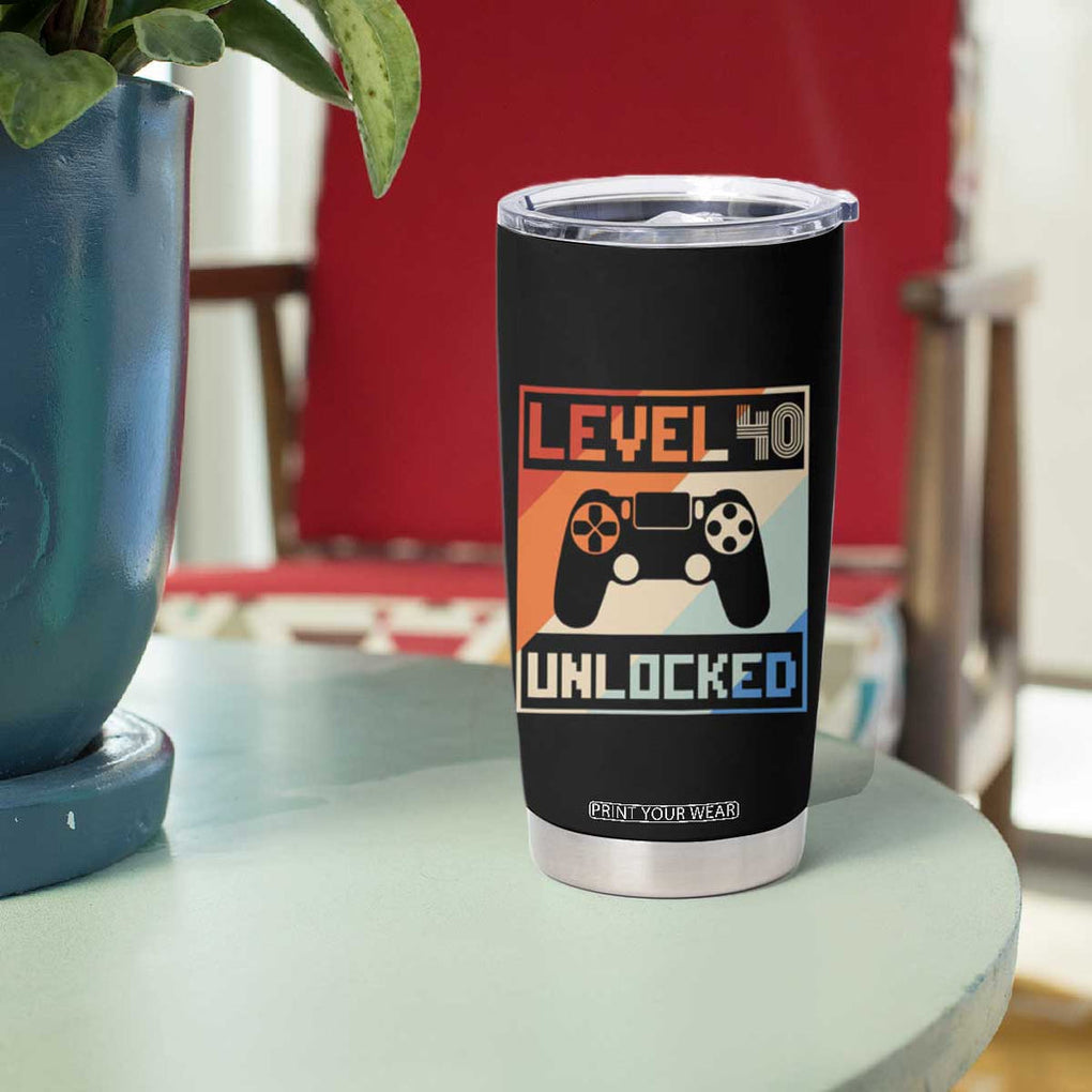 40th Birthday Gifts Vintage Tumbler Cup Level 40 Unlocked 1984 Video Game TB10