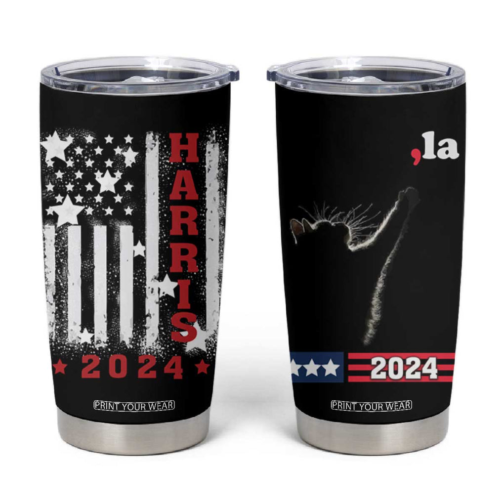 Cat Ladies for Kamala President Tumbler Cup Comma-La Harris 2024 Election Funny Kitty American Flag TB10