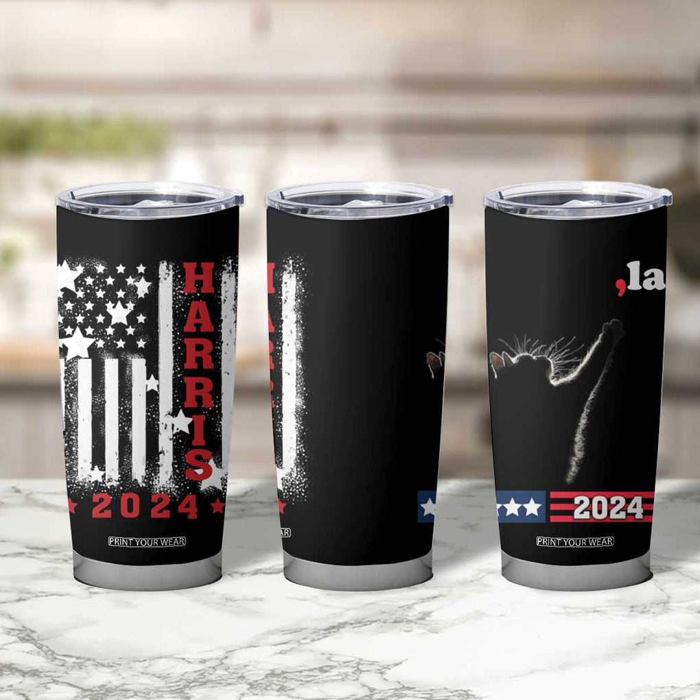 Cat Ladies for Kamala President Tumbler Cup Comma-La Harris 2024 Election Funny Kitty American Flag TB10