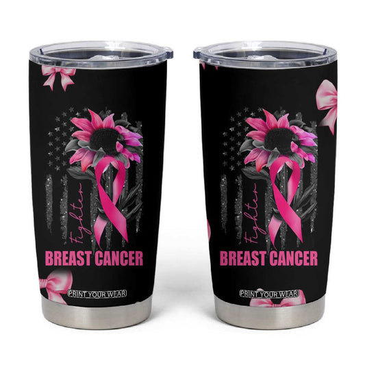 Breast Cancer Survivor Tumbler Cup Pink Ribbon Sunflower USA Flag TB10