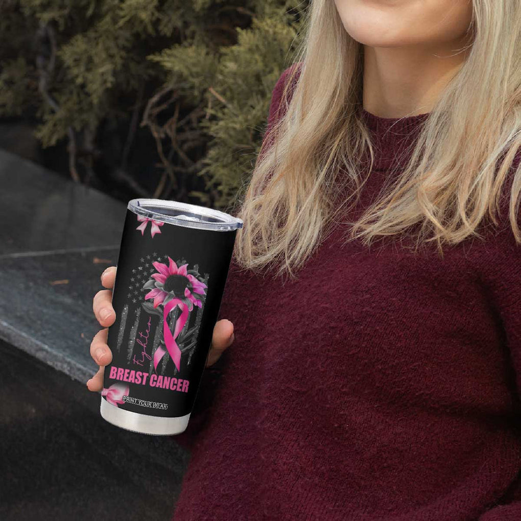 Breast Cancer Survivor Tumbler Cup Pink Ribbon Sunflower USA Flag TB10