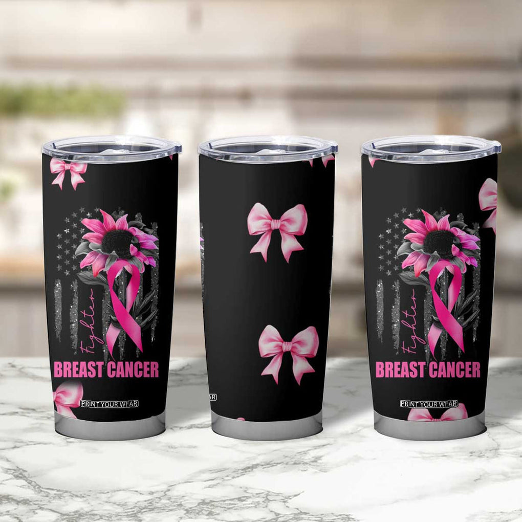 Breast Cancer Survivor Tumbler Cup Pink Ribbon Sunflower USA Flag TB10