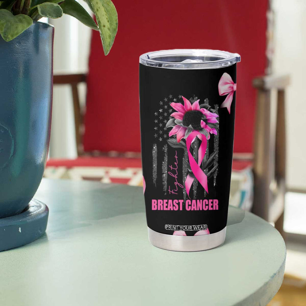 Breast Cancer Survivor Tumbler Cup Pink Ribbon Sunflower USA Flag TB10