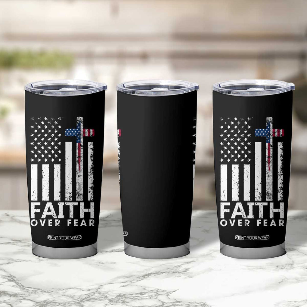 Christian Religious Sayings Tumbler Cup USA Flag Patriotic American Gift Faith Over Fear Prayer TB10